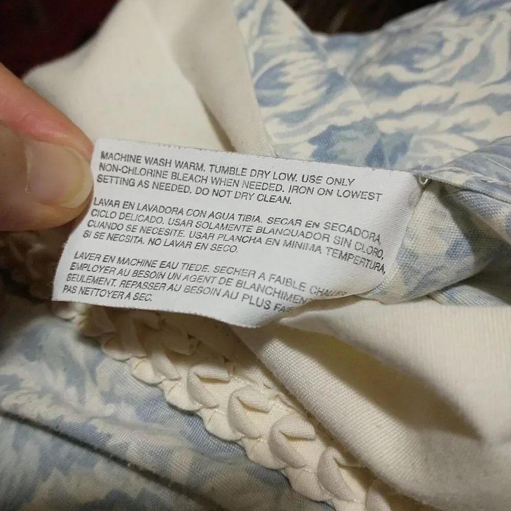 Jessica McClintock Jonette Flat Sheet Blue Cream Rose Floral Queen Size